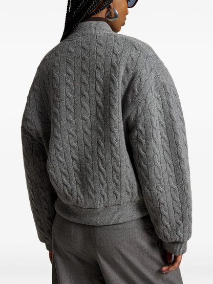 RALPH LAUREN WOMEN Cable-Knit Wool-Cashmere Snapped Jacket Flannel Grey Heather