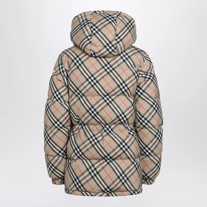 Burberry - Hooded check nylon puffer jacket in sand